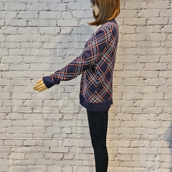 CHARTER CLUB, Navy blue/white/pink plaid cotton cardigan - Picture 9 of 13